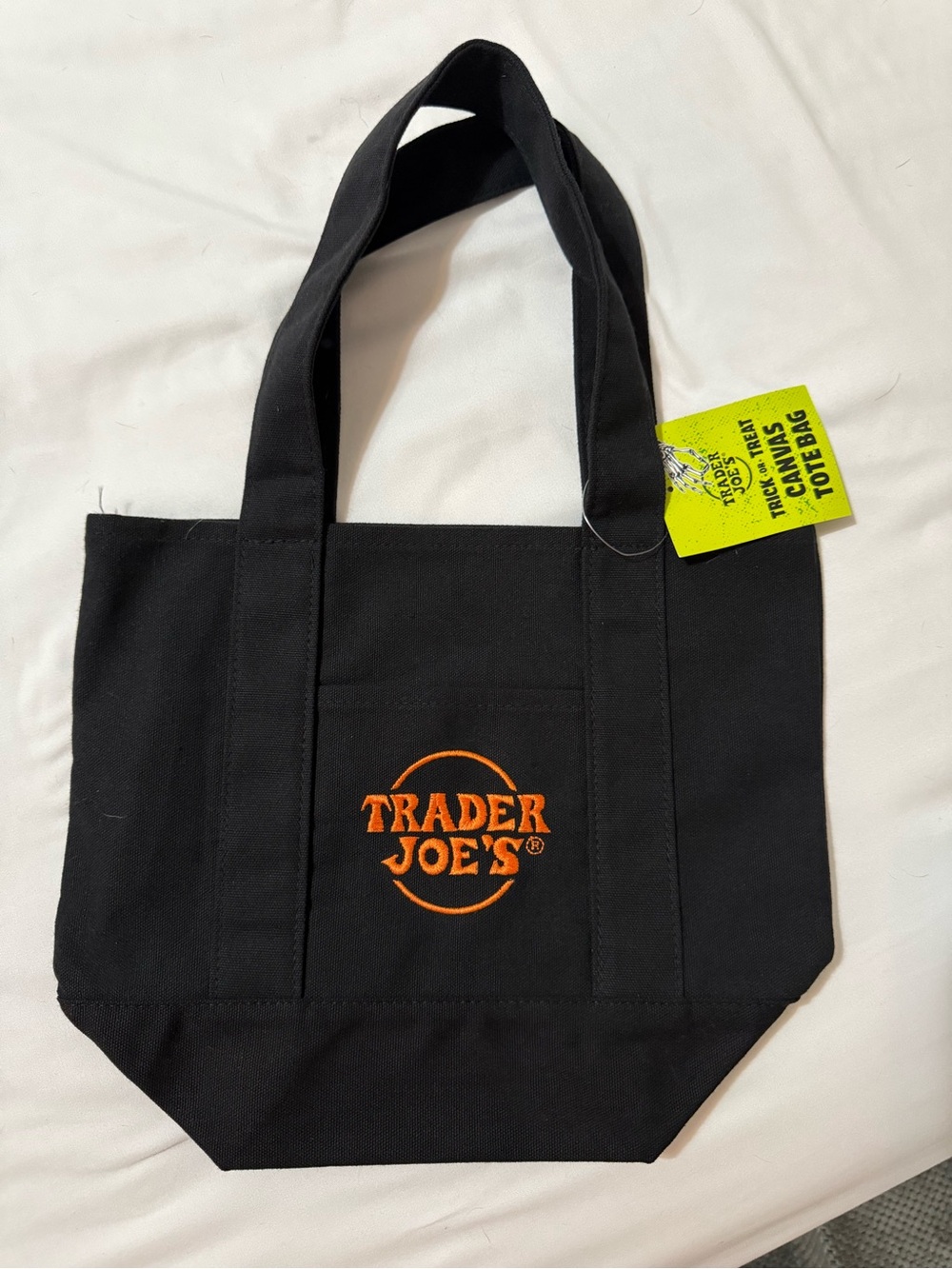 Trader Joe's Black Canvas Tote Bag with Orange Logo
